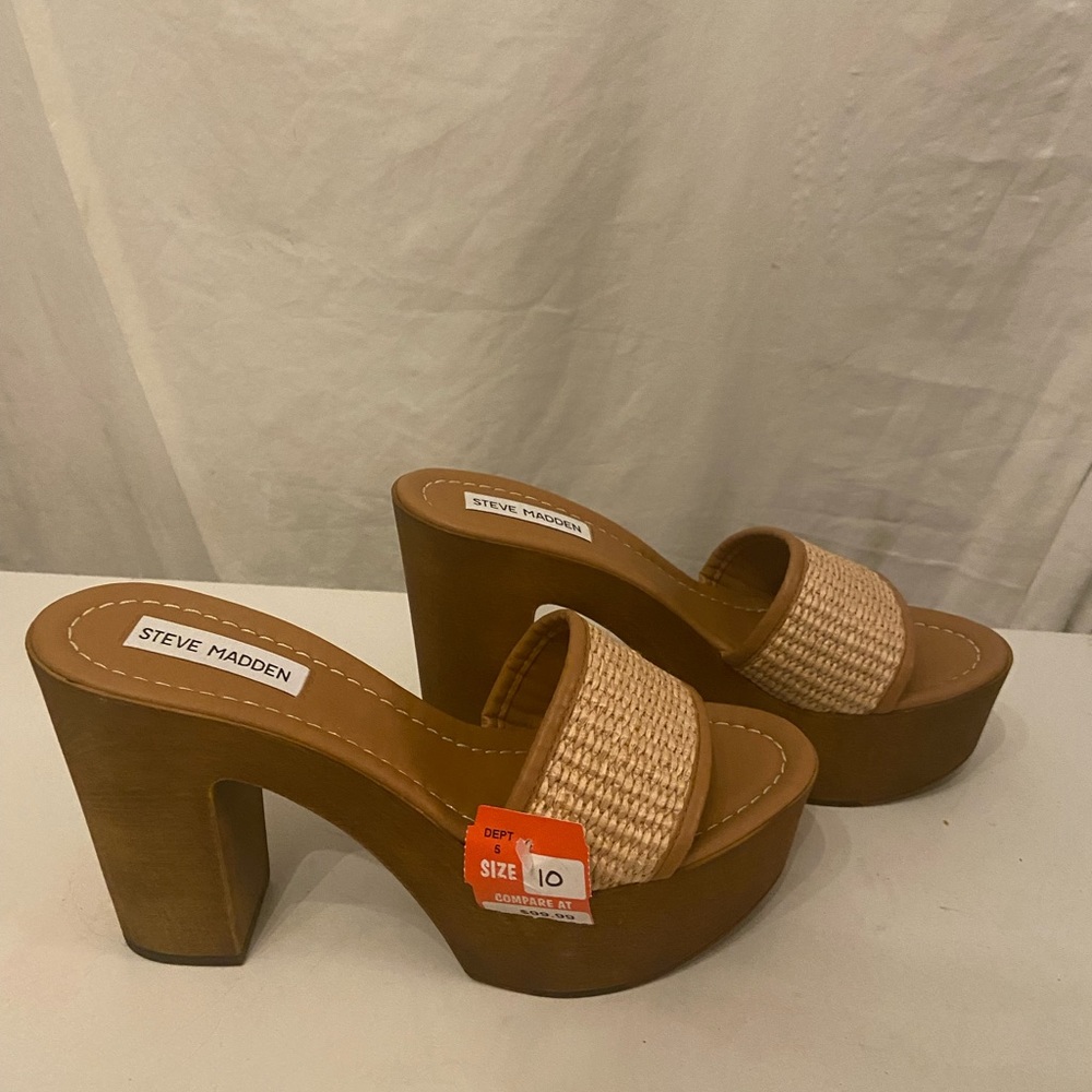 Steve Madden basket weave loom slide platforms 10